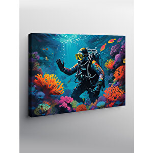 Kanvas Tablo Dalış Yapan Dalgıç Ve Balıklar 70x100 cm