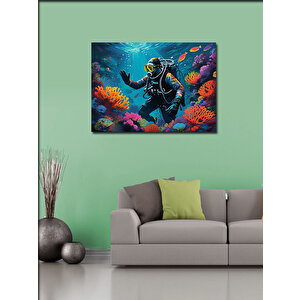 Kanvas Tablo Dalış Yapan Dalgıç Ve Balıklar 70x100 cm