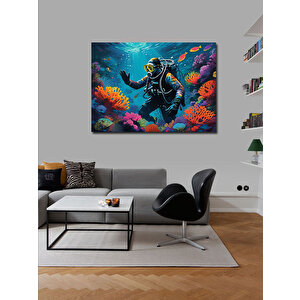 Kanvas Tablo Dalış Yapan Dalgıç Ve Balıklar 70x100 cm
