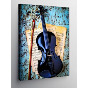 Kanvas Tablo Keman Ve Müzik Notaları
