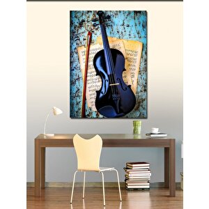Kanvas Tablo Keman Ve Müzik Notaları