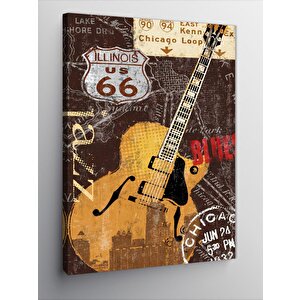 Kanvas Tablo Jazz Temalı Elektro Gitar 100x140 cm