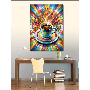 Kanvas Tablo Renkli Desenler Ve Kahve Fincanı
