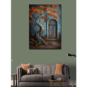 Kanvas Tablo Ahşap Kapı Ve Ağaç 100x140 cm