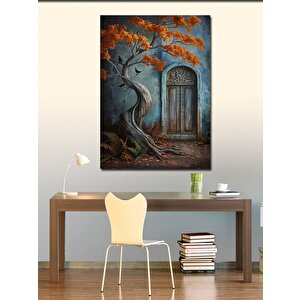 Kanvas Tablo Ahşap Kapı Ve Ağaç 100x140 cm