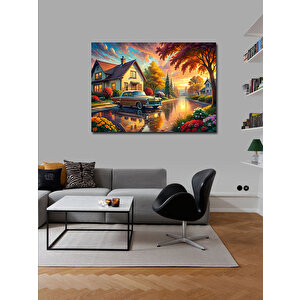 Kanvas Tablo Ağaçlar Ve Müstakil Ev 100x140 cm
