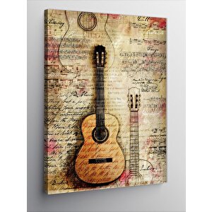 Kanvas Tablo Gazete Fon Gitar 100x140 cm