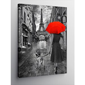 Kanvas Tablo Eyfel Kulesine Giden Kadın Ve Köpeği 70x100 cm