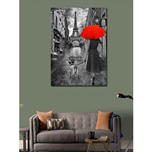 Kanvas Tablo Eyfel Kulesine Giden Kadın Ve Köpeği 70x100 cm