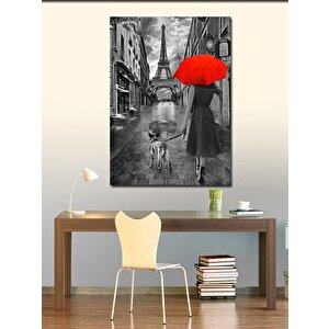 Kanvas Tablo Eyfel Kulesine Giden Kadın Ve Köpeği 70x100 cm