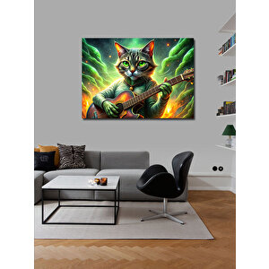 Kanvas Tablo Gitar Çalan Uzaylı Kedi 70x100 cm