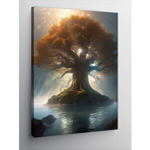 Kanvas Tablo Gölün Ortasındaki Dev Ağaç 70x100 cm