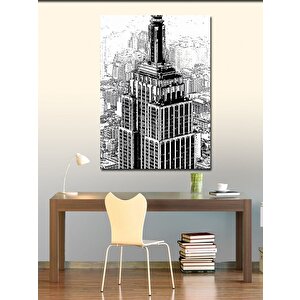 Kanvas Tablo Kara Kalem Empire State Binası