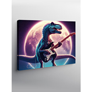 Kanvas Tablo Elektro Gitar Çalan Dinazor