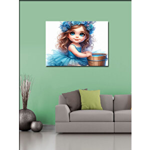 Kanvas Tablo Mavi Elbiseli Sevimli Kız 100x140 cm