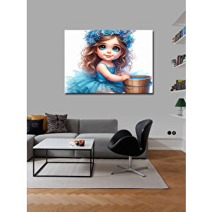 Kanvas Tablo Mavi Elbiseli Sevimli Kız 100x140 cm