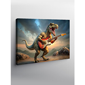 Kanvas Tablo Elektro Gitar Çalan Dinazor 70x100 cm