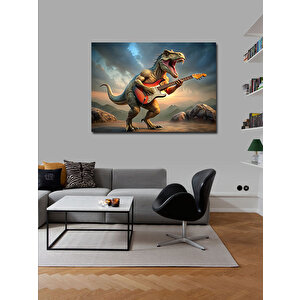 Kanvas Tablo Elektro Gitar Çalan Dinazor 100x140 cm