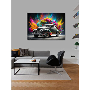 Kanvas Tablo Siyah Klasik Araba Ve Renk Patlaması 70x100 cm