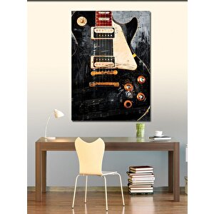 Kanvas Tablo Siyah Les Paul Elektro Gitar 100x140 cm