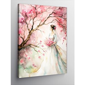 Kanvas Tablo Pembe Ağaç Ve Kadın 100x140 cm