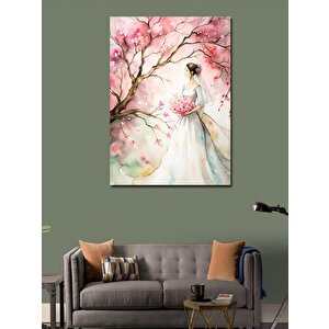 Kanvas Tablo Pembe Ağaç Ve Kadın 100x140 cm