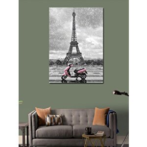 Kanvas Tablo Eyfel Kulesi Ve Pembe Motor 100x140 cm