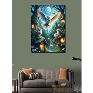Kanvas Tablo Ağaç Evler Ve Sevimli Baykuşlar 70x100 cm