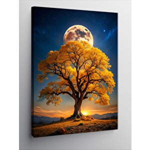 Kanvas Tablo Sarı Ağaç Ve Dolunay 100x140 cm