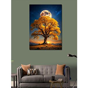 Kanvas Tablo Sarı Ağaç Ve Dolunay 100x140 cm