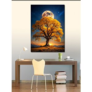 Kanvas Tablo Sarı Ağaç Ve Dolunay 100x140 cm