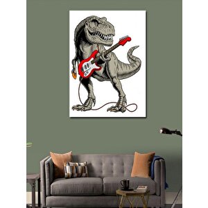 Kanvas Tablo Elektro Gitar Çalan Dinazor