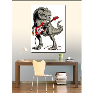 Kanvas Tablo Elektro Gitar Çalan Dinazor