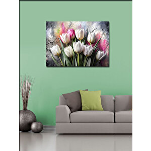 Kanvas Tablo Pembe Beyaz Laleler 100x140 cm