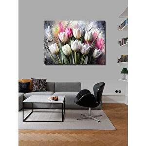 Kanvas Tablo Pembe Beyaz Laleler 100x140 cm