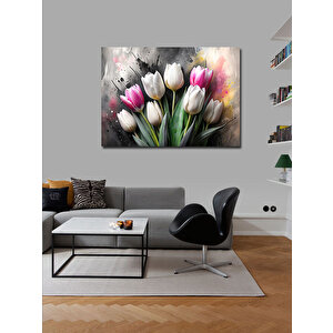 Kanvas Tablo Pembe Ve Beyaz Laleler 100x140 cm