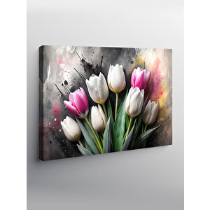 Kanvas Tablo Pembe Ve Beyaz Laleler 70x100 cm