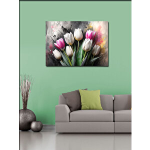 Kanvas Tablo Pembe Ve Beyaz Laleler 70x100 cm