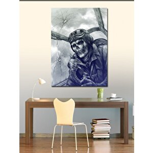Kanvas Tablo Savaş Uçağındaki Yaralı İskelet 100x140 cm