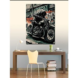 Kanvas Tablo Motorcu İskelet 70x100 cm
