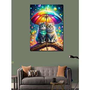 Kanvas Tablo Şemsiye Ve Kediler 70x100 cm