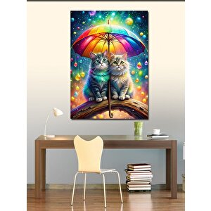 Kanvas Tablo Şemsiye Ve Kediler 70x100 cm