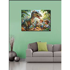 Kanvas Tablo Çocuklarla Oyun Oynayan Dinozorlar 100x140 cm