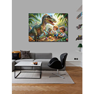 Kanvas Tablo Çocuklarla Oyun Oynayan Dinozorlar 100x140 cm