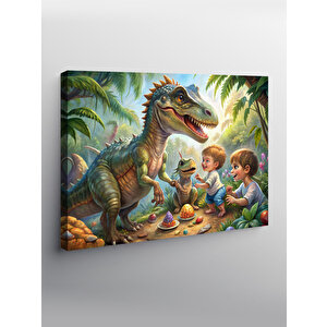 Kanvas Tablo Çocuklarla Oyun Oynayan Dinozorlar