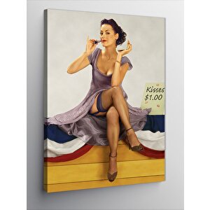 Kanvas Tablo Makyaj Yapan Pin Up Kızı 100x140 cm