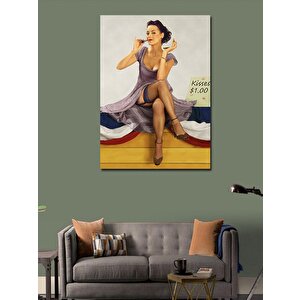 Kanvas Tablo Makyaj Yapan Pin Up Kızı 100x140 cm