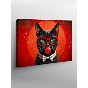 Kanvas Tablo Kırmızı Gözlüklü Ve Papyonlu Kedi 100x140 cm
