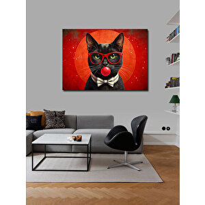 Kanvas Tablo Kırmızı Gözlüklü Ve Papyonlu Kedi 100x140 cm