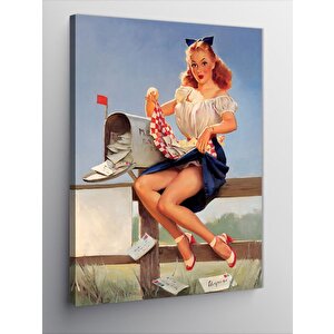 Kanvas Tablo Posta Kutusu Ve Pin Up Kızı 70x100 cm